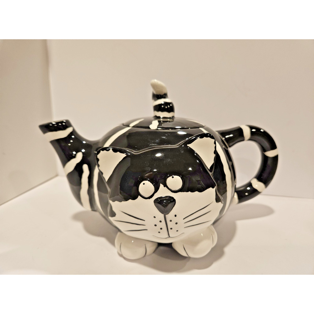 Burton & Burton Chester The Cat Teapot Black White Ceramic Cat